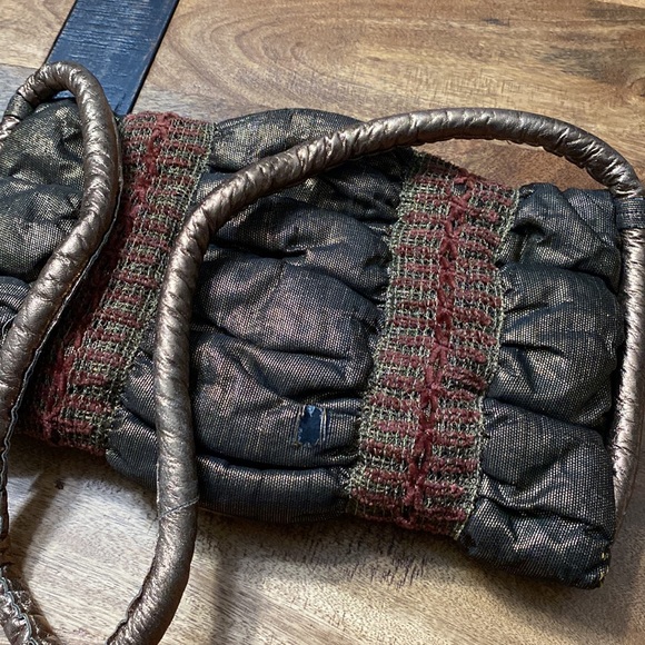 Rose Aronin for Roseeni vintage futuristic quilted gold leather woven shoulder - Picture 6 of 10